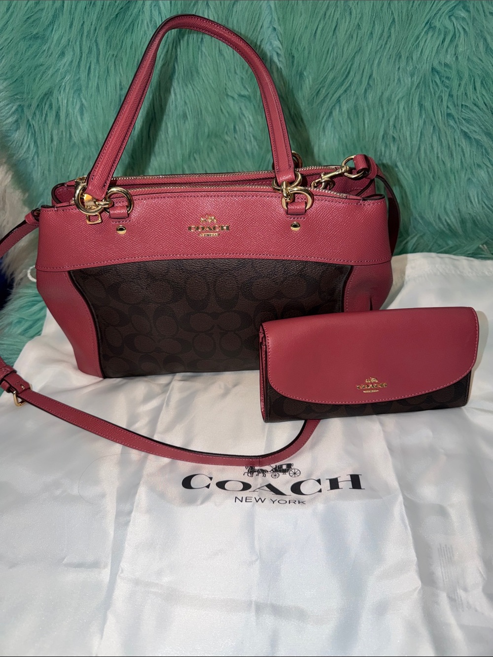 Like New Coach Brooke Carryall in Signature Canvas leather handbag 9 x 15